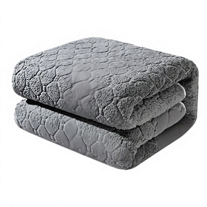 <b>Quilted</b> Fleece Skin-Friendly Blanket Solid Gray Folded Home Use Autumn Winter Simple Style for One or Two Users - Product Image 1