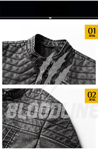 Men's Black PU Leather Moto <b>Biker</b> <b>Jacket</b> Slim Fit Zipper Closure Stand Collar Autumn Wear - Product Image 4