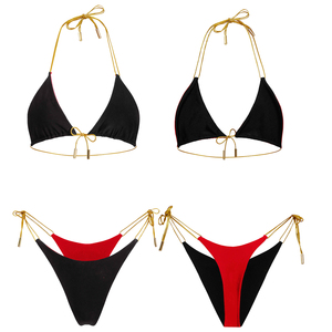 Ensemble de bikini triangle pour femme avec logo personnalisé, style streetwear, bretelles réglables, maillot de bain deux pièces, fabricant, vente en gros - Product Image 2
