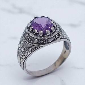 Anillo de diseño antiguo con amatista y piedra lunar, anillos de plata de ley 925, precio al por mayor, joyería - Product Image 3