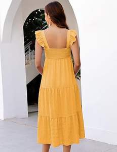 Robe longue maxi unie en soie et lin jaune pour femme enceinte, vêtements d'été les plus vendus, robe de maternité de haute qualité, vente en gros OEM - Product Image 4