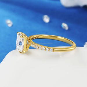 Elegant <b>Emerald</b> Cut Moissanite Engagement <b>Ring</b> Gold Finish 925 Sterling <b>Silver</b> Solitaire Style Bridal Jewelry For Women Wedding - Product Image 1