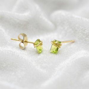 Sapphire Baguette <b>Stud</b> <b>Earrings</b> Gold Plated Brass Minimalist Wire Wrapped Handmade Women's Gift - Product Image 1