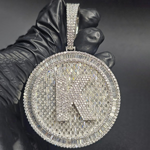 Colgante Letra K con Incrustaciones de Diamantes, Plata de Ley 925, Estilo Hip Hop, Personalizable, Joyería de Diamantes Moissanite para Hombre - Product Image 1