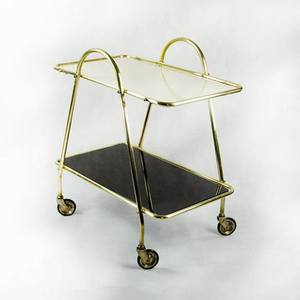 Gold Brass Hotel <b>Trolley</b> With 3 Shelves And 4 Swivel Casters Contemporary Design Durable Commercial Furniture - Product Image 2
