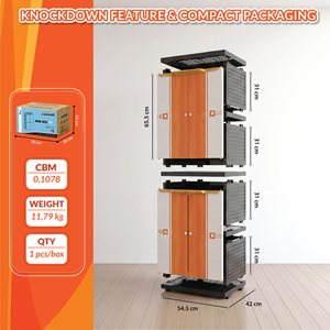 Naiba Mini <b>Portable</b> Plastic Cabinet/<b>Wardrobe</b> with White Orange Flat Panel Hinged Doors Suitable for Clothing & Bedroom Storage - Product Image 5