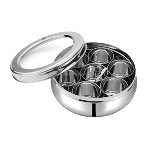 Boîte à épices en acier inoxydable Masala Dabba avec couvercle en verre et cuillère pour la cuisine - Product Image 1