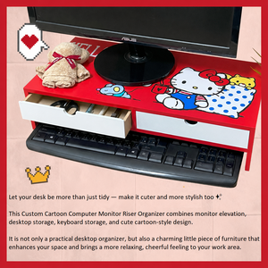Custom Cartoon Monitor Riser Desk Organizer 2 Drawer Keyboard Space Saver Desktop <b>Storage</b> <b>Rack</b> - Product Image 2