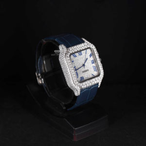 Ice <b>Blue</b> Statement Moissanite Diamond <b>Watch</b> Iced Out Square Roman Dial Luxury Hip Hop <b>Blue</b> Strap Autoamtic <b>Men</b> WristWatch - Product Image 2