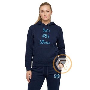 Zeta Phi Beta Solid Casual Cotton Fleece Embroidered Women's Hooded 2-Piece Full-Length Breathable Tracksuit Sorority Fraternity - Product Image 1