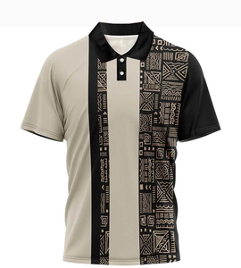 Men's Black Beige Geometric Print 100% Cotton Moisture Wicking Sport Casual Shirt Short Sleeve Turn-<b>down</b> Collar All Seasons - Product Image 3