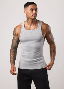 Custom Silk Screen Printing Men Quick Dry Ribbed <b>Vest</b> Athletic Singlet Workout Slim Man Active Gym Muscle Fit Ribbed Tank Top - Product Image 5