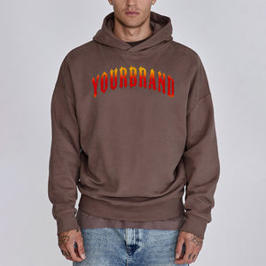 Sweat-shirt à capuche en molleton marron pour homme avec logo personnalisé, coupe classique, impression de logo sur le devant, style décontracté, 100% polyester, imperméable et coupe-vent - Product Image 1