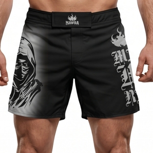 Mawra MMA Men's Black Sublimation Shorts Quick Dry Sporty Design <b>Elastic</b> Waist Printed Pattern Short Length Beach Shorts - Product Image 1