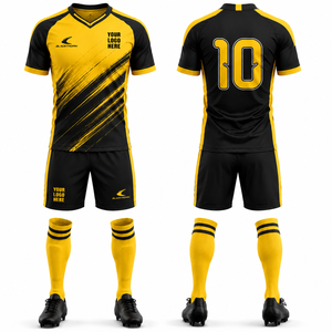 Conjunto de Camiseta de Fútbol Personalizada BLACKTHORN Unisex Amarillo y Negro a Rayas de Manga Corta, Transpirable, de Secado Rápido y Elástico en Cuatro Direcciones - Product Image 1