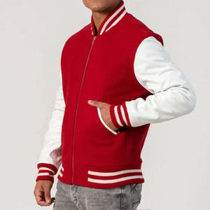 Chaqueta Varsity Roja y Blanca para Hombre, Cierre de Cremallera, Corte Regular, Estilo Casual, Material de Spandex/Poliéster, Tejido Resistente al Viento para Primavera - Product Image 4