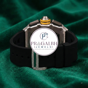 Montre de luxe Pragalbh Jewels entièrement sertie de diamants, mouvement à quartz, boîtier tonneau en acier inoxydable, bracelet en caoutchouc, 42 mm, sport, mode, légère - Product Image 4