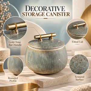 Boîte de rangement en céramique texturée |    Pot de cuisine décoratif avec couvercle et poignée dorée, organisateur de cuisine pour la maison - Product Image 5