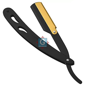 Afeitadora de Acero Inoxidable para Hombre, Negra y Dorada, Cuchilla para Limpiar la Barba, Afeitado Suave, Cuchilla Recta, Gris - Product Image 4