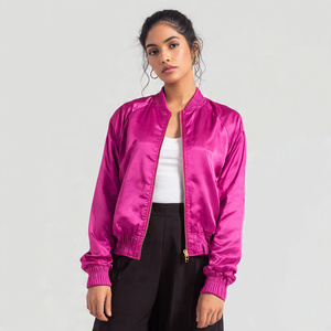 <b>Women</b> Satin Silk <b>Bomber</b> <b>Jackets</b> Loose Fit Crew Neck Zipper Satin <b>Jacket</b> <b>Women's</b> Street Satin <b>Jacket</b> Top - Product Image 4