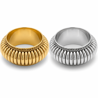 Bague dôme côtelée massive en laiton doré, faite à la main, bijou statement pour femme, vente en gros