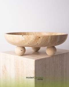 Bol en pierre de travertin beige neutre élégant, design minimaliste moderne pour la décoration de la maison ou du bureau, élégant et polyvalent - Product Image 2