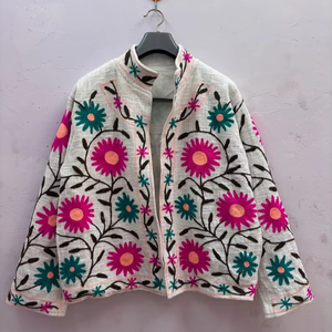 Chaqueta de Algodón Bordada Suzani Multicolor Hecha a Mano para Mujer, Diseño Floral Transpirable, Estilo Boho Chic Vintage Casual - Product Image 1