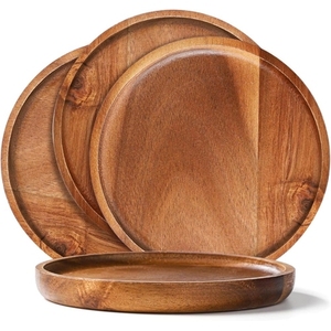 Vaisselle de cuisine et de salle à manger pour servir les aliments, assiettes et plats en bois massif faits à la main, réutilisables, écologiques, de qualité supérieure - Product Image 1
