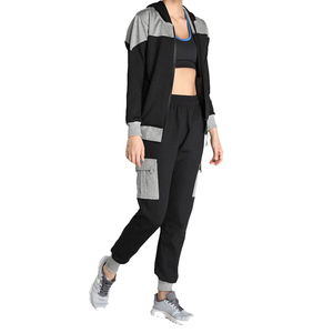 Women's Color Blocking Tracksuit Full <b>Zip</b> <b>Hooded</b> Jacket With Cargo Pants Casual Autumn Wear Breathable Polyester Cotton Set - Product Image 2