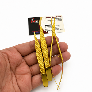 Pinzas para Cejas con Logotipo Personalizado en Chapado en Oro, Calidad Profesional, Acero Inoxidable, Punta Inclinada y Puntiaguda, Tijeras para Cejas con Resorte - Product Image 2