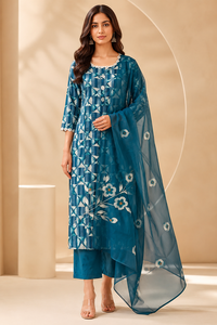 NIYANI Salwar Kameez bleu d'été en rayonne pour femme, tenue décontractée traditionnelle indienne et pakistanaise, longueur cheville, coupe régulière, infroissable - Product Image 1