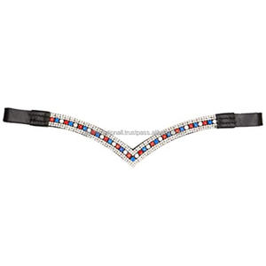 Bandeau de tête pour cheval en cuir de selle noir et brun havana de qualité supérieure avec de minuscules cristaux colorés, bandeau de tête ultra brillant - Product Image 3