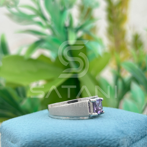 Princess Cut Purple <b>Men</b>’s <b>Ring</b> in 10K Solid Gold, Solitaire CZ Engagement <b>Ring</b> for <b>Men</b>, Bold Statement Purple <b>Ring</b> Gift for Him - Product Image 2