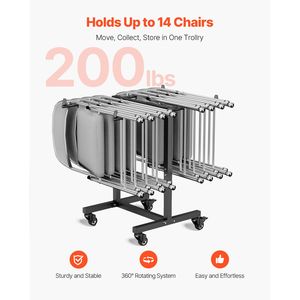 Carrito Plegable para Sillas con Capacidad para 200 Libras, Carrito de Metal Resistente en Forma de T con Ruedas de Goma, Capacidad para 14 Sillas, Carrito de Almacenamiento para Hotel - Product Image 2