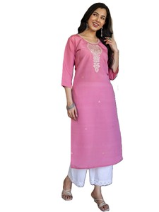 Kurta Casual para Mujer, Color Rosa, Corte Entallado, Largo Regular, Estilo Indio/Pakistaní, para Fiestas, de Rayón, Viscosa, Seda Romana, Secado Rápido, para Todas las Temporadas - Product Image 2
