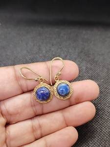 Boucles d'oreilles pendantes en laiton et lapis-lazuli naturel, bijoux artisanaux en pierres précieuses - Product Image 2