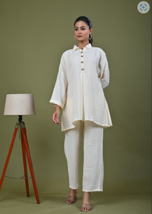 ชุดเซ็ตผ้าไหมไอวอรี่แบบย่นสไตล์คาฟตัน - Product Image 3