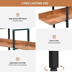 5 Tier <b>Vintage</b> Industrial Style <b>Bookcase</b> Home Office Open Bookshelf with MDF Board Black Metal Frame in Brown Color - Product Image 6