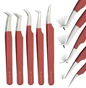 Pince à cils à pointe en fibre pour extensions de cils, logo personnalisé, pince à volume russe 90 degrés, pince à cils Halloween, pointes fines, échantillons gratuits - Product Image 1