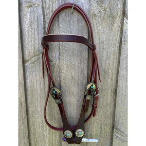 Cabezada de cuero trenzado negro castaño de dos orejas personalizada para equitación western con hebilla de conchos de cristal plateado - Product Image 1