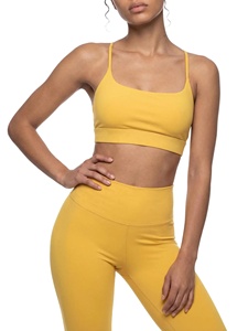 Soutien-gorge de sport respirant sans couture jaune pour femme, col en U, sans bretelles, maintien élevé, couleur unie, haut de sport en cristal - Product Image 3
