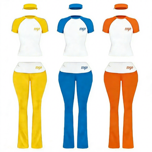 2026Stylish Color-Block Raglan Sleeve Flared Pants <b>Set</b> Breathable Stretchy Two-Piece Outfit for Fashion-Forward Active Women - Product Image 1