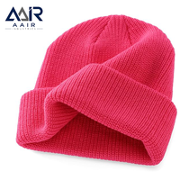 Bonnet en tricot acrylique bleu avec revers côtelé, chapeau d'hiver, logo personnalisé, casquette décontractée pour l'extérieur