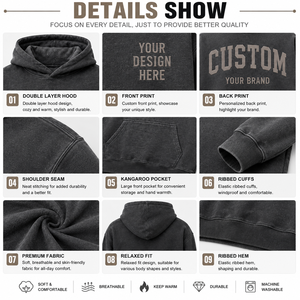 Sweat-shirt à capuche décontracté en molleton de coton noir pour homme, impression personnalisée de qualité supérieure, coupe classique, impression en relief - Product Image 6