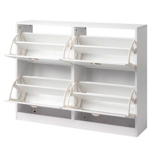 Mobile Portascarpe Moderno in Truciolato Bianco con 2 File e 4 Cassetti 102*25*78.5cm Antipolvere per Arredamento Soggiorno - Product Image 2