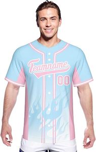Maillot de baseball personnalisé pour homme, manches courtes, respirant, en polyester, impression par sublimation, uniforme d'équipe avec motif flamme, coupe classique - Product Image 2