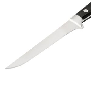 Couteaux de boucher noirs à trois rivets avec lame longue et effilée argentée et talon en métal pour une découpe et un désossage précis de la viande - Product Image 4