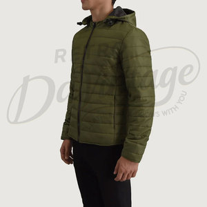 Veste matelassée slim fit pour homme, couleur olive, avec capuche, légère, rembourrée, coupe-vent, pour l'extérieur, hiver - Product Image 5