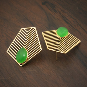 Boucles d'oreilles élégantes en laiton plaqué or 18 carats avec pierres précieuses en jade naturel, inspirées des créateurs, pour soirée, cadeau pour elle - Product Image 6