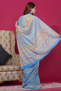 Mulmul traditionnel indien coton bloc à la main Batik imprimé Saree Blouse nouveau Bollywood Designer mariage Saree pour l'été indien - Product Image 2